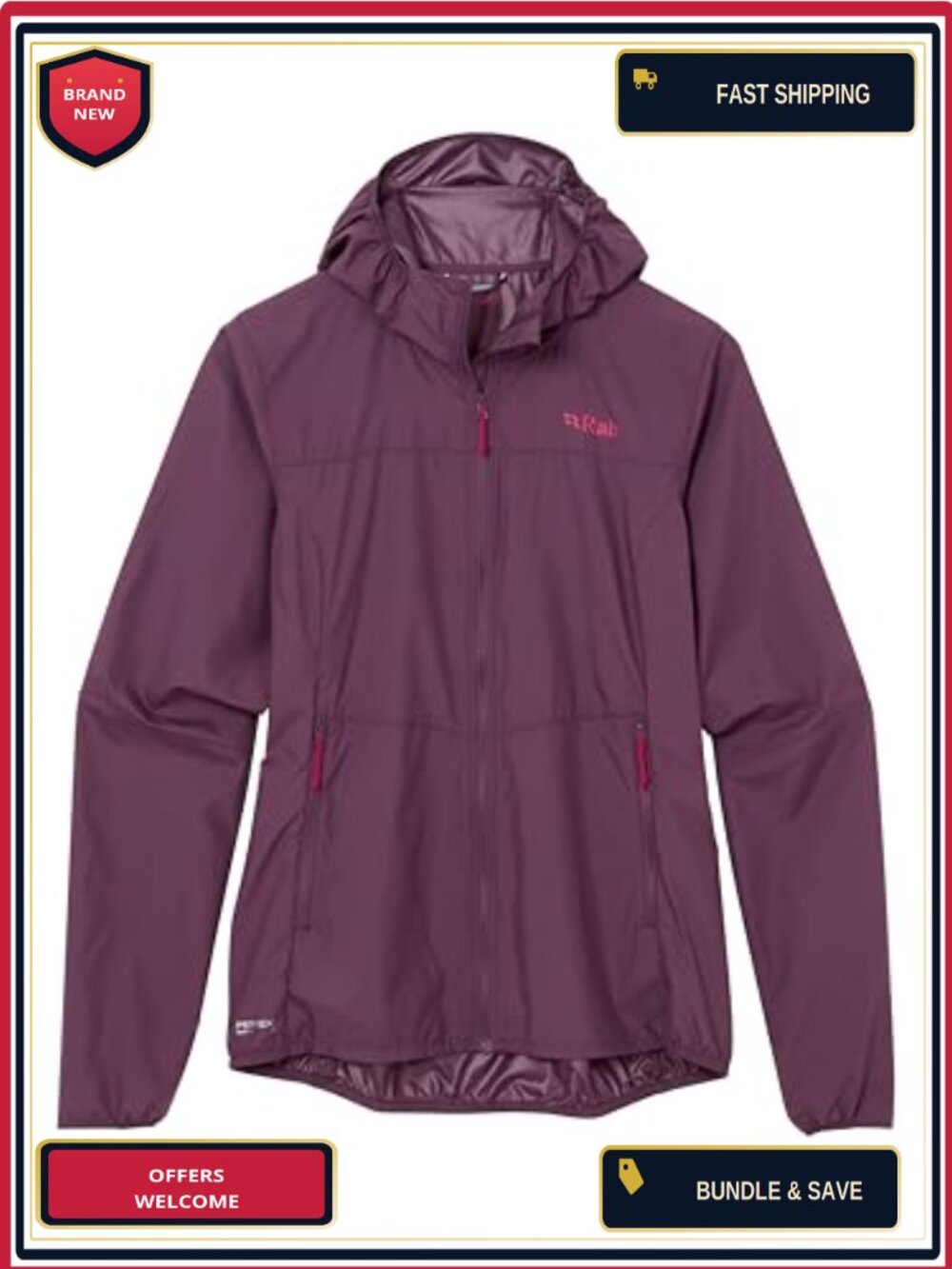 Packable Full-Zip Windbreaker Jacket Hiking Pertex Quantum Windproof